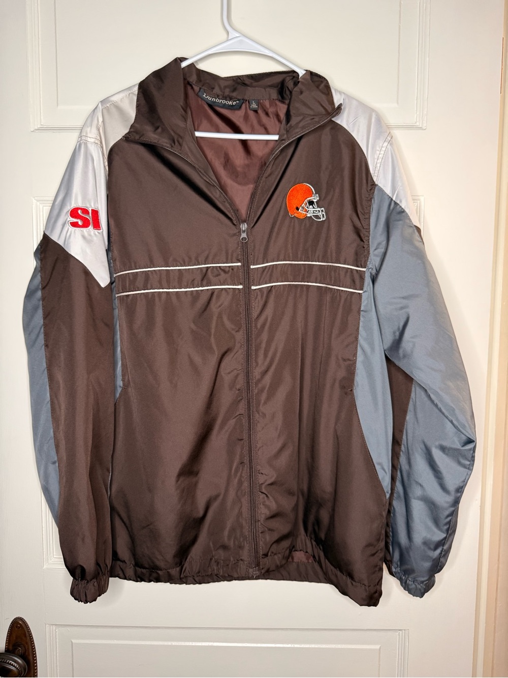 Dunbrooke Brown Windbreaker Jacket with Gray and White Panels